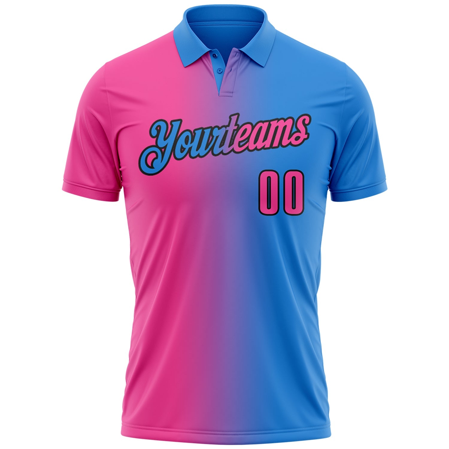 Custom Powder Blue Pink-Black 3D Gradient Fashion Performance Polo Shirt