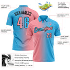 Custom Sky Blue Medium Pink-Black 3D Gradient Fashion Performance Polo Shirt