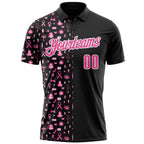 Custom Black Pink-White 3D Pink Ribbon Breast Cancer Awareness Month Women Health Care Support Performance Polo Shirt