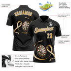 Custom Black Old Gold-White 3D Pattern Design Gold Ribbon Childhood Cancer Awareness Darts Performance Polo Shirt