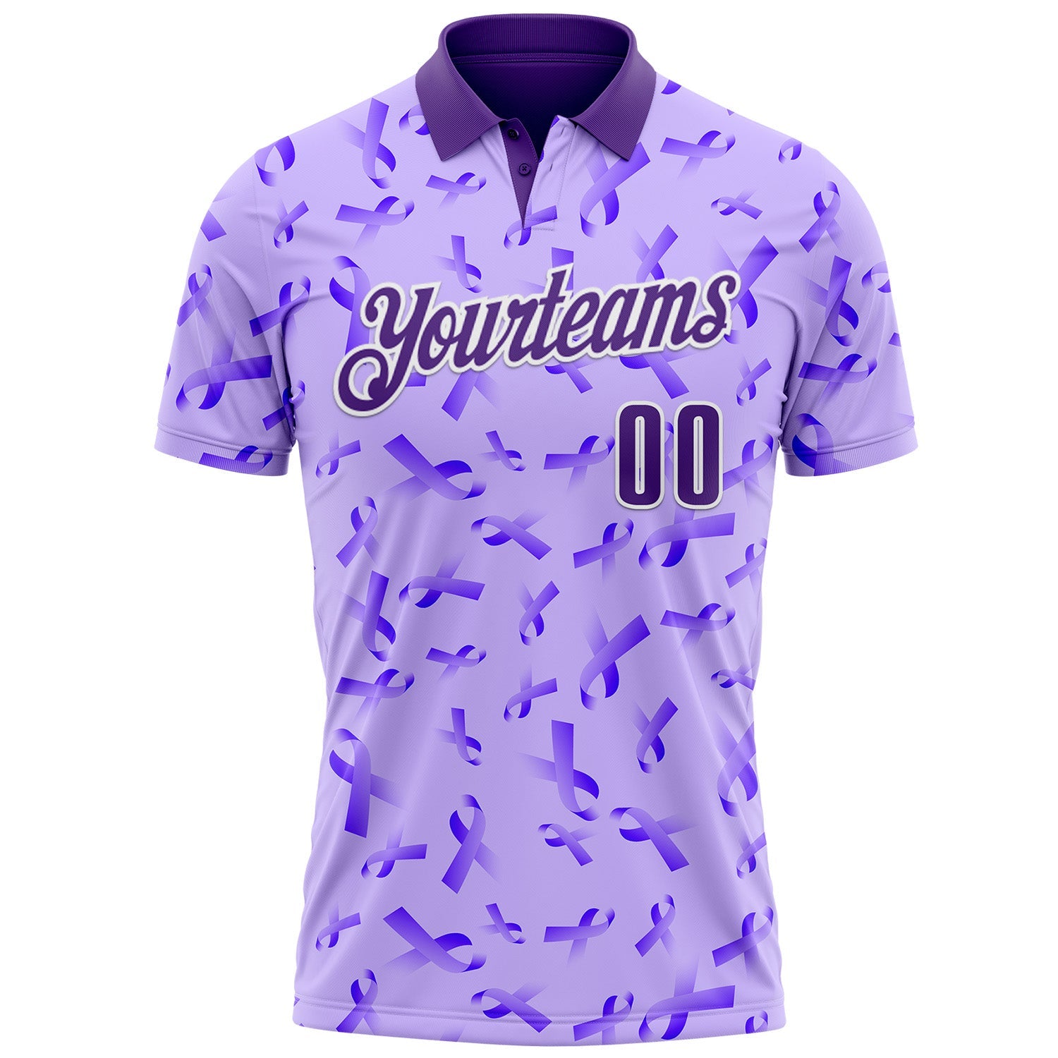 Custom Purple White 3D Pattern Design Purple Ribbon Gynecological Cancer Awareness Performance Polo Shirt