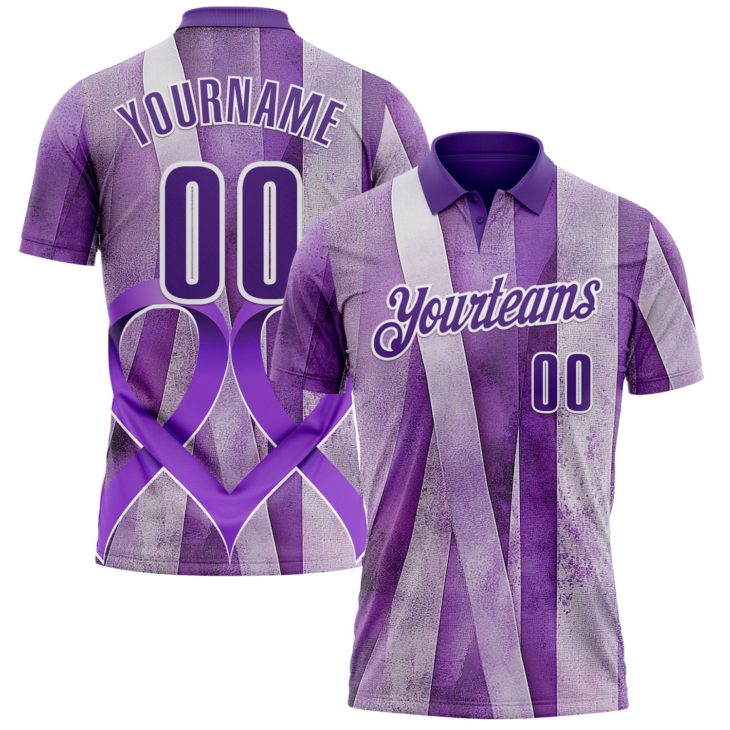 Custom Purple White 3D Pattern Design Purple Ribbon Testicular Cancer Awareness Performance Polo Shirt