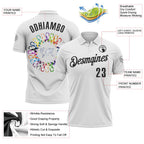 Custom White Black 3D Pattern Design Ribbon Cancer Awareness World Cancer Day Performance Polo Shirt