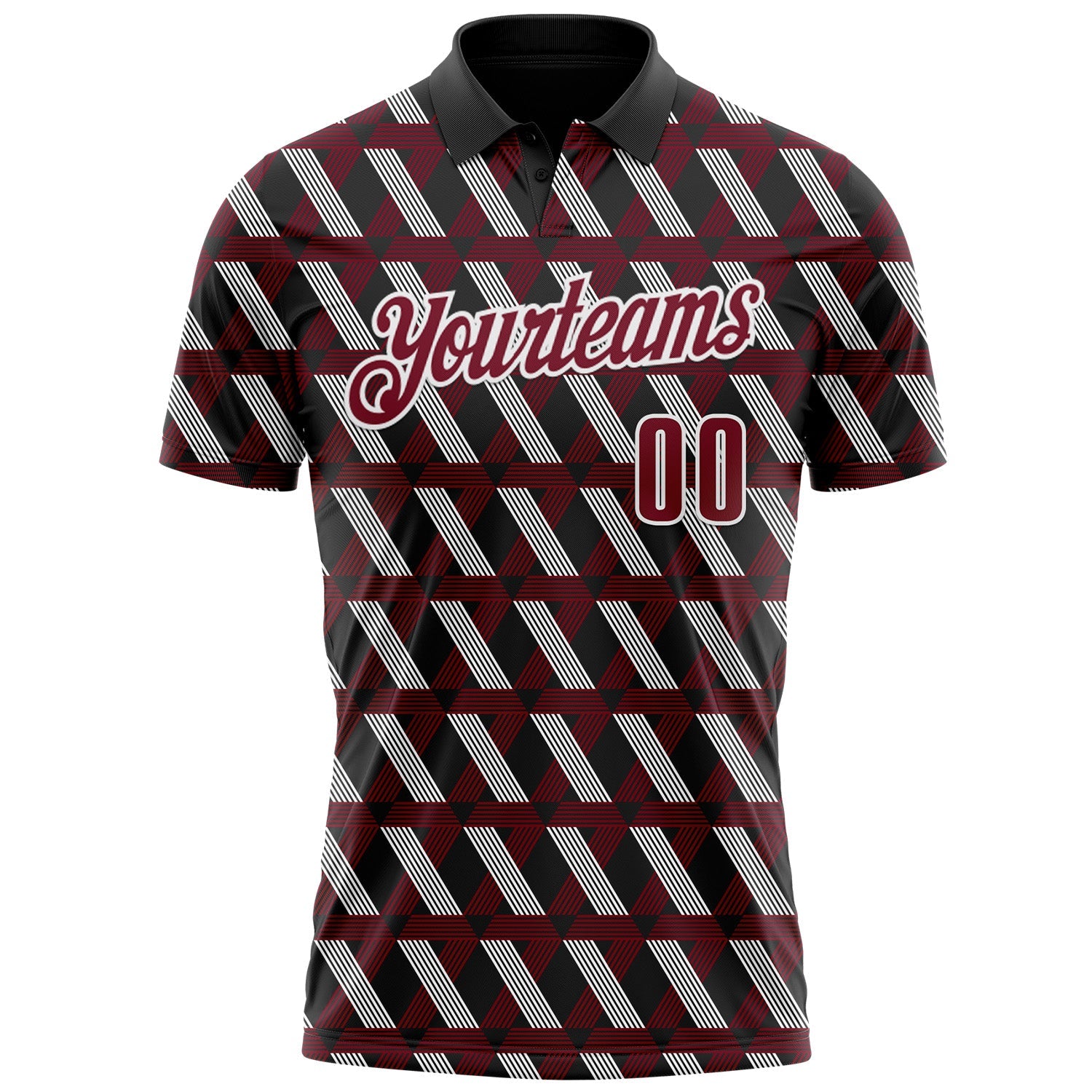 Custom Black Crimson-White 3D Pattern Design Burgundy And White Ribbon Head And Neck Cancer Cancer Awareness Performance Polo Shirt