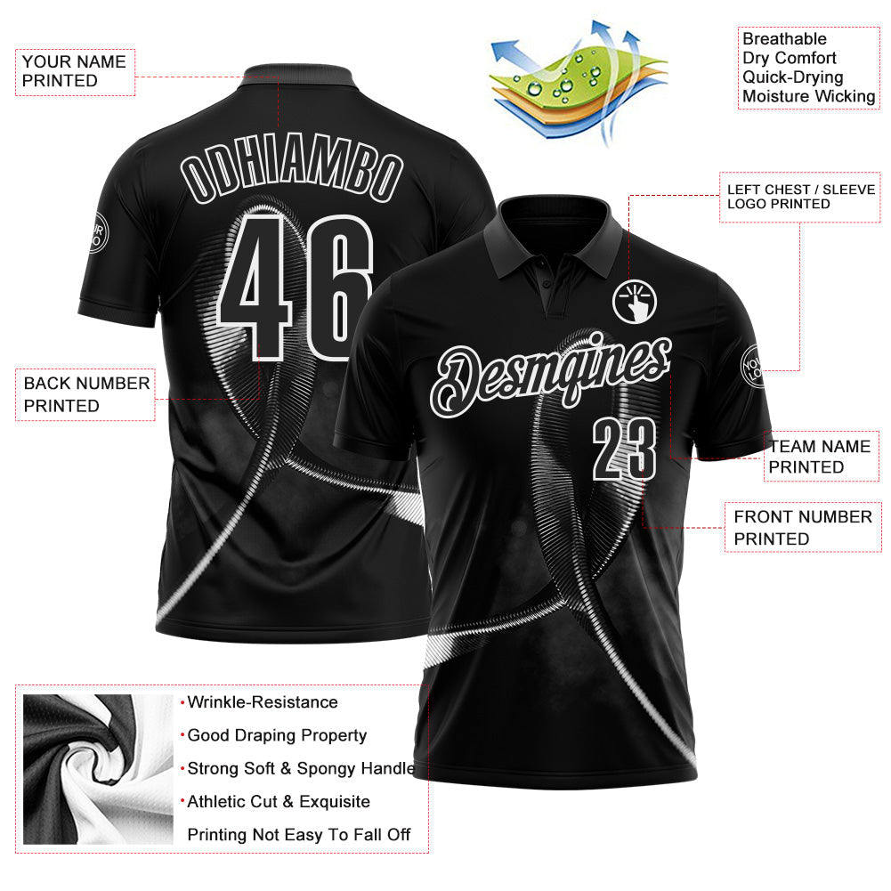 Custom Black White 3D Pattern Design Black Ribbon Skin Cancer Cancer Awareness Performance Polo Shirt