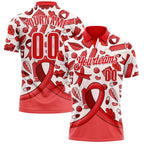 Custom Fire Red White 3D Pattern Design Red Ribbon Blood Cancer Cancer Awareness Performance Polo Shirt