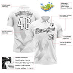 Custom White Black 3D Pattern Design Pear White Ribbon Lung Cancer Cancer Awareness Performance Polo Shirt