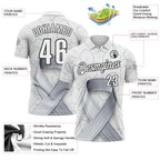 Custom White Black 3D Pattern Design Gray Ribbon Brain Cancer Cancer Awareness Performance Polo Shirt