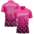 Custom Pink Black-White 3D Gradient Pink Ribbon Breast Cancer Awareness Performance Polo Shirt