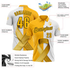 Custom White Gold-Black 3D Pattern Design Gold Ribbon Childhood Cancer Awareness Performance Polo Shirt
