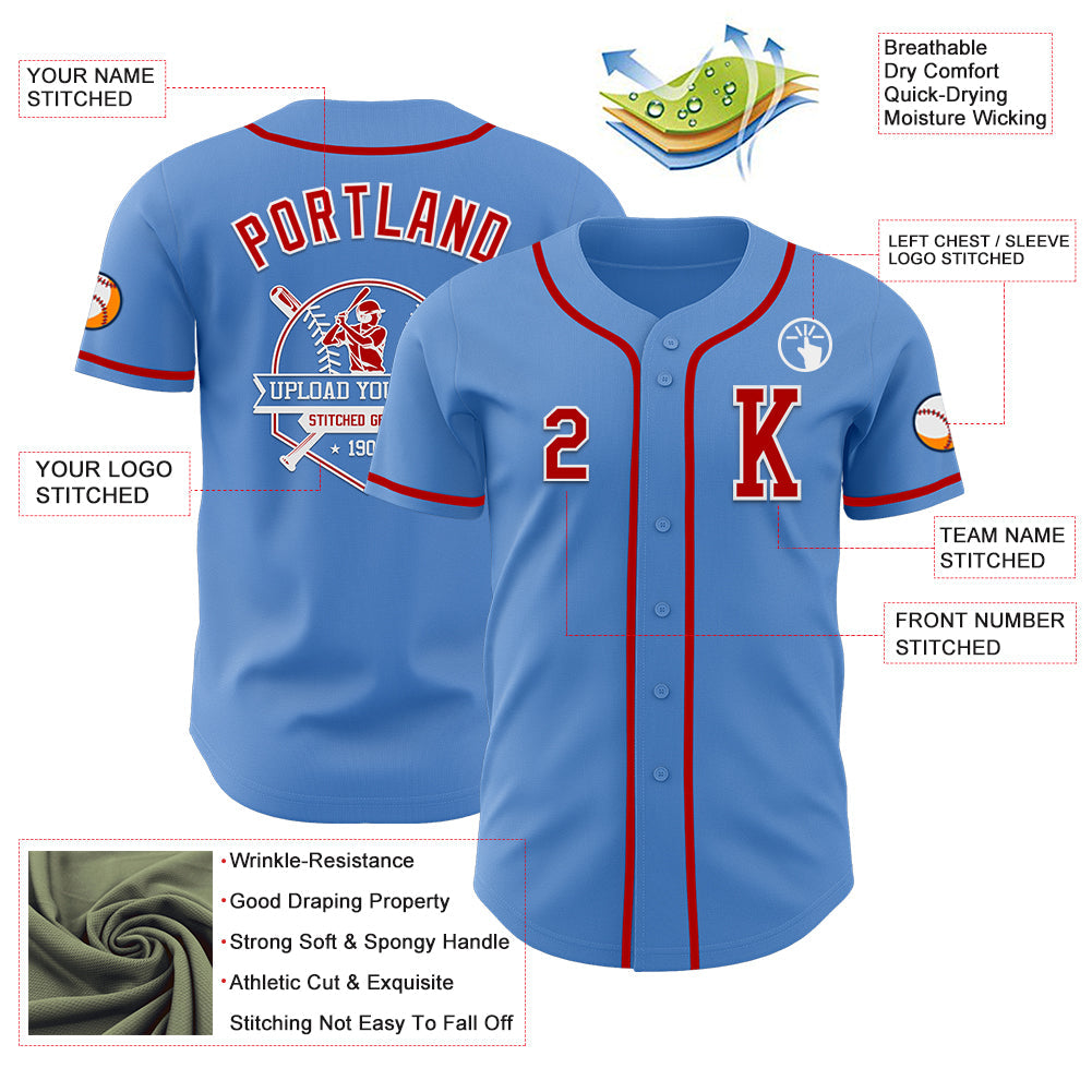 Custom Powder Blue Red-White Authentic Baseball Jersey
