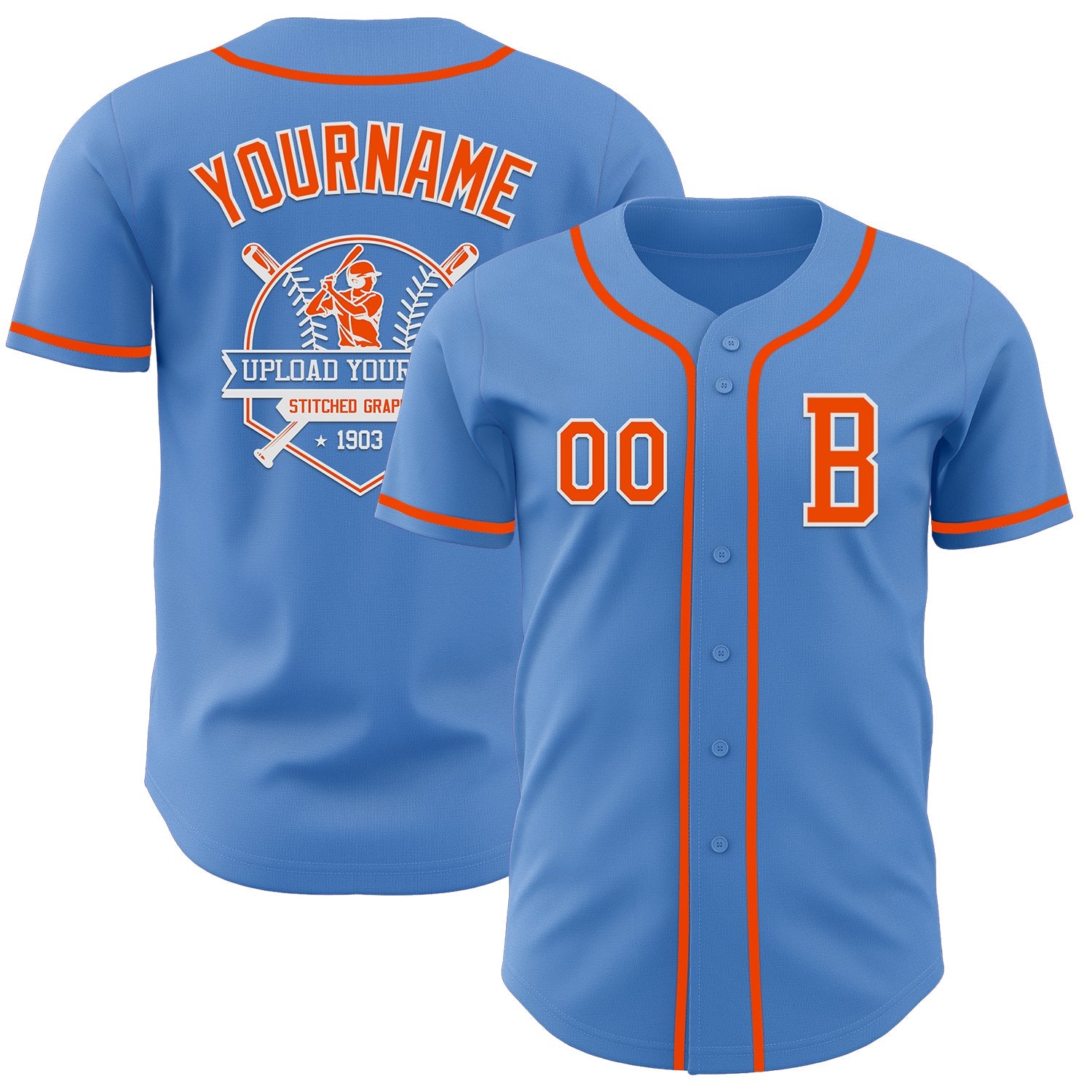 Custom Powder Blue Orange-White Authentic Baseball Jersey