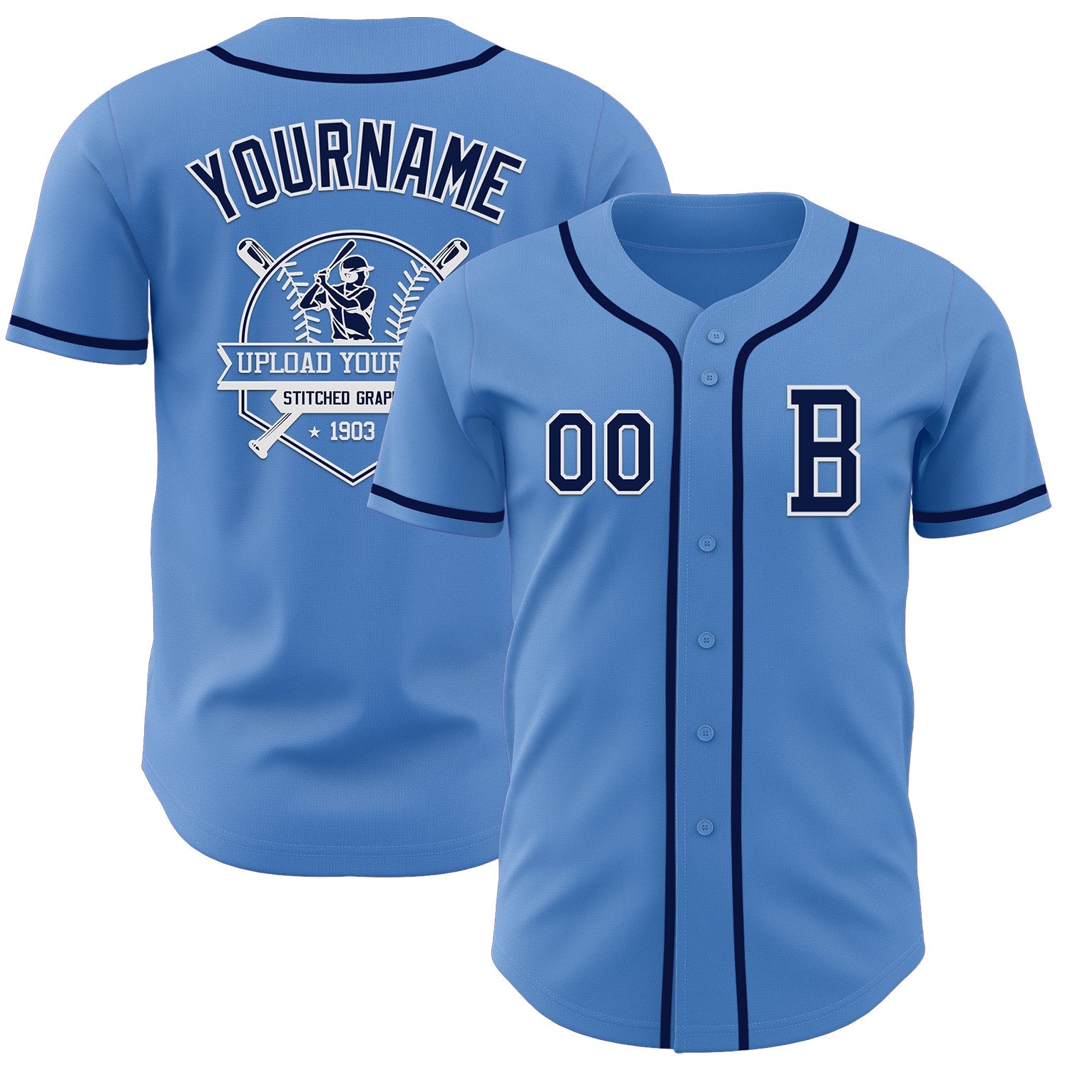Custom Powder Blue Navy-White Authentic Baseball Jersey