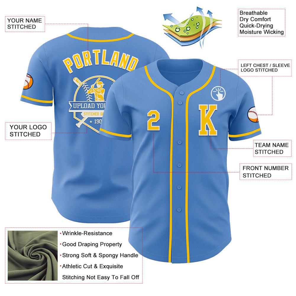 Custom Powder Blue Yellow-White Authentic Baseball Jersey