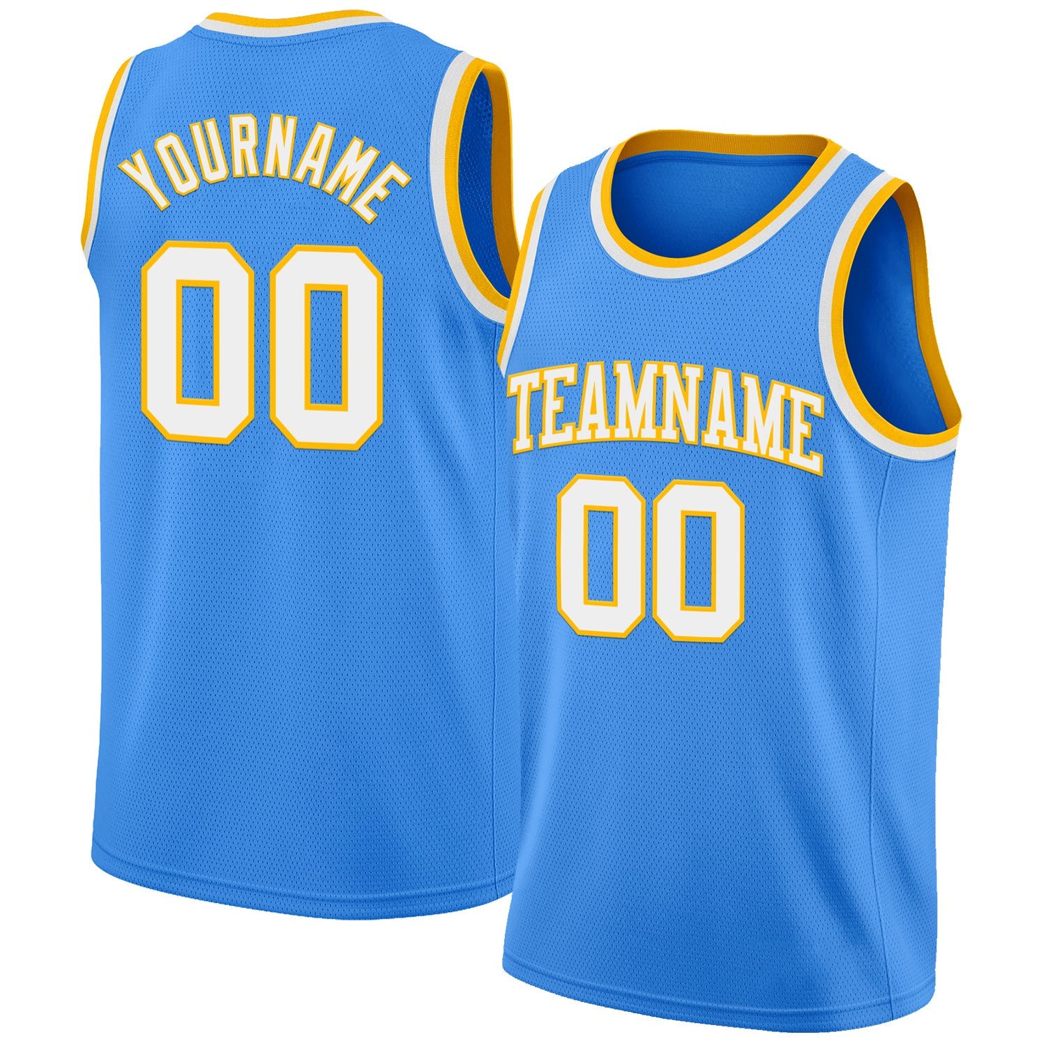 Custom Powder Blue White-Gold Authentic Basketball Jersey