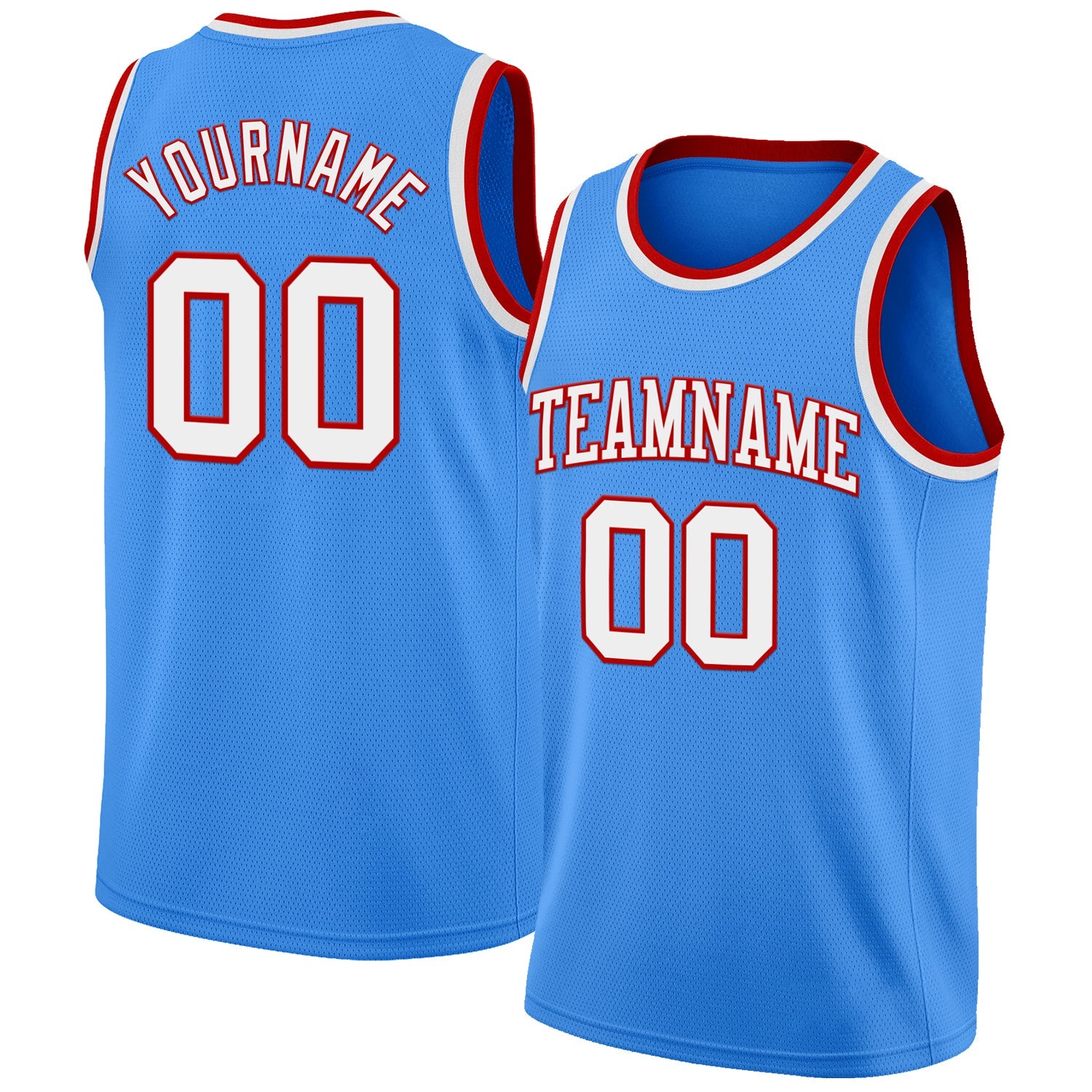 Custom Powder Blue White-Red Authentic Basketball Jersey