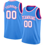 Custom Powder Blue White-Pink Authentic Basketball Jersey