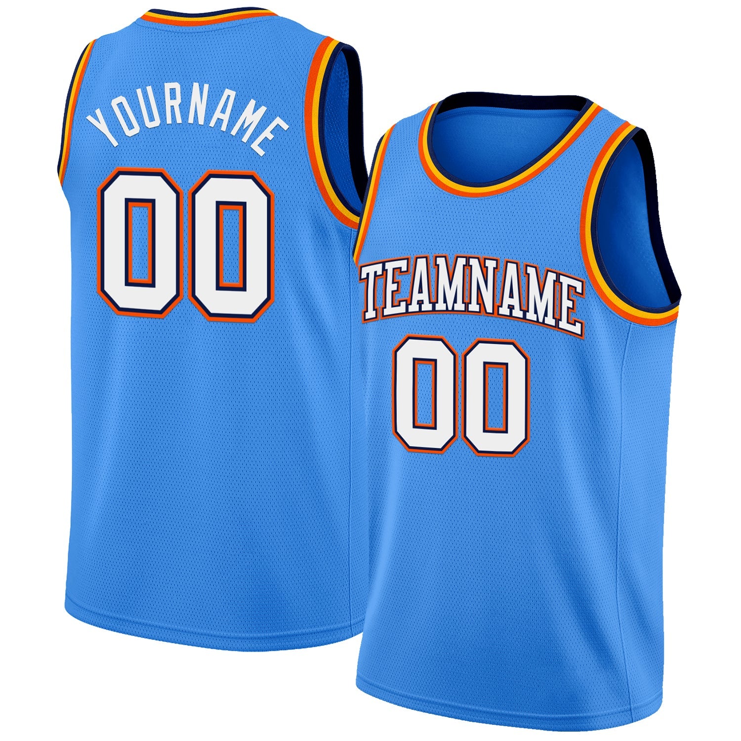 Custom Powder Blue White Navy Orange-Gold Authentic Basketball Jersey