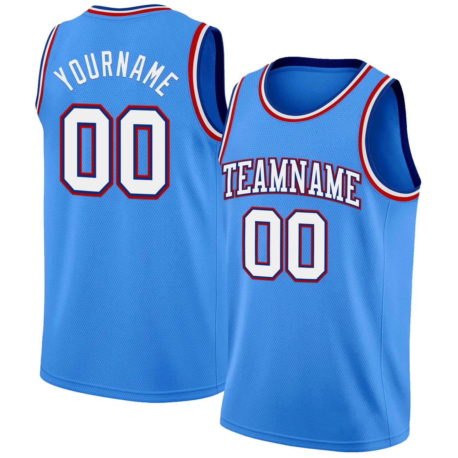 Custom Powder Blue White Royal-Red Authentic Basketball Jersey