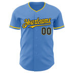 Custom Powder Blue Navy-Yellow Authentic Baseball Jersey