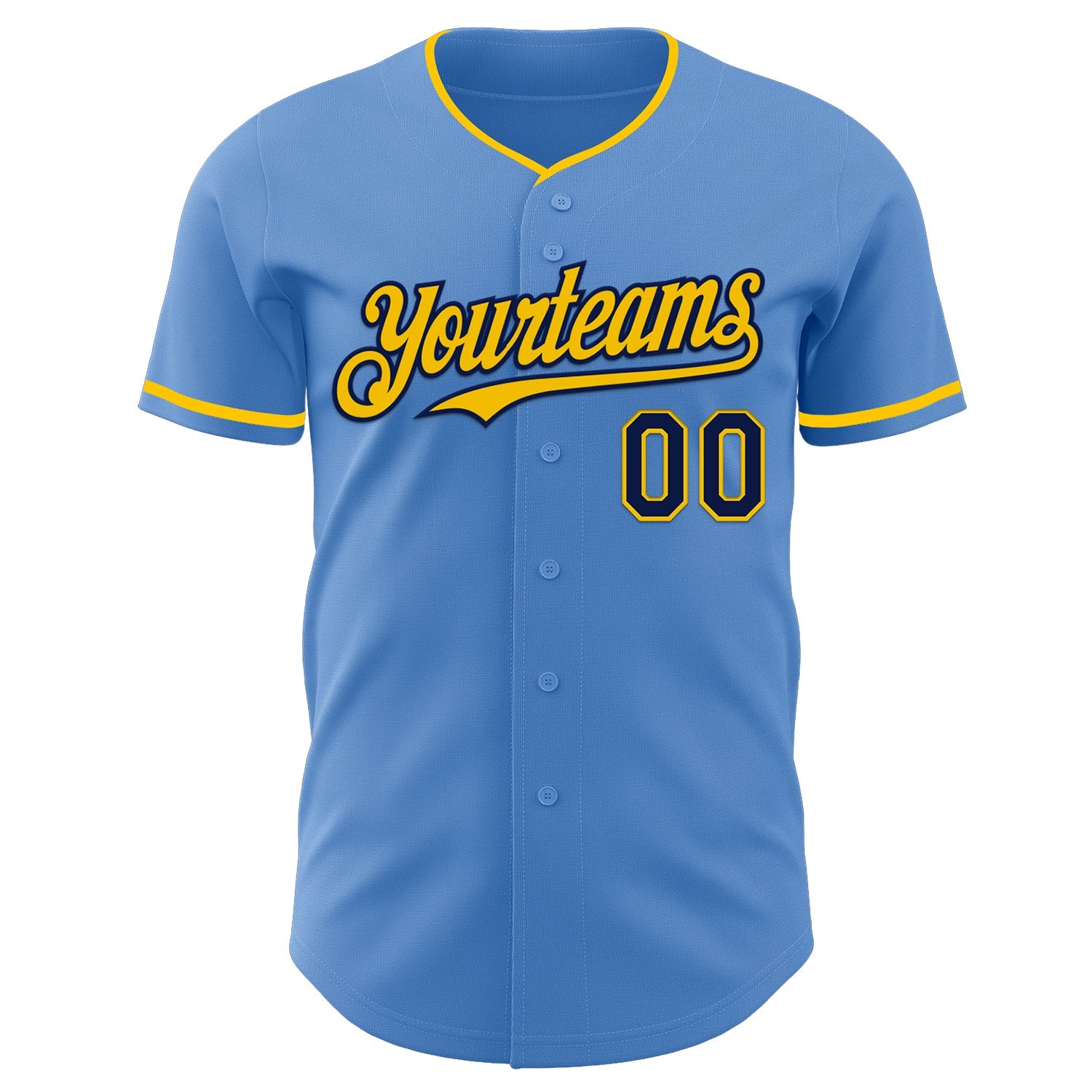 Custom Powder Blue Navy-Yellow Authentic Baseball Jersey