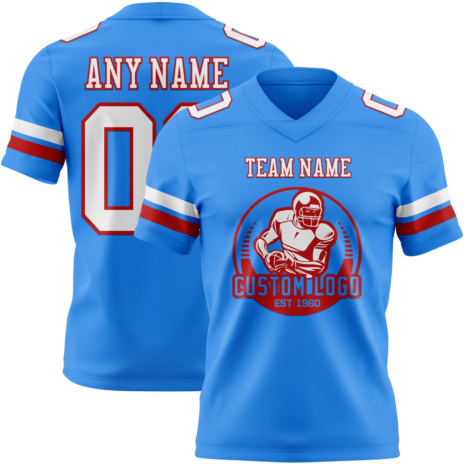 Custom Powder Blue White-Red Authentic Football Jersey