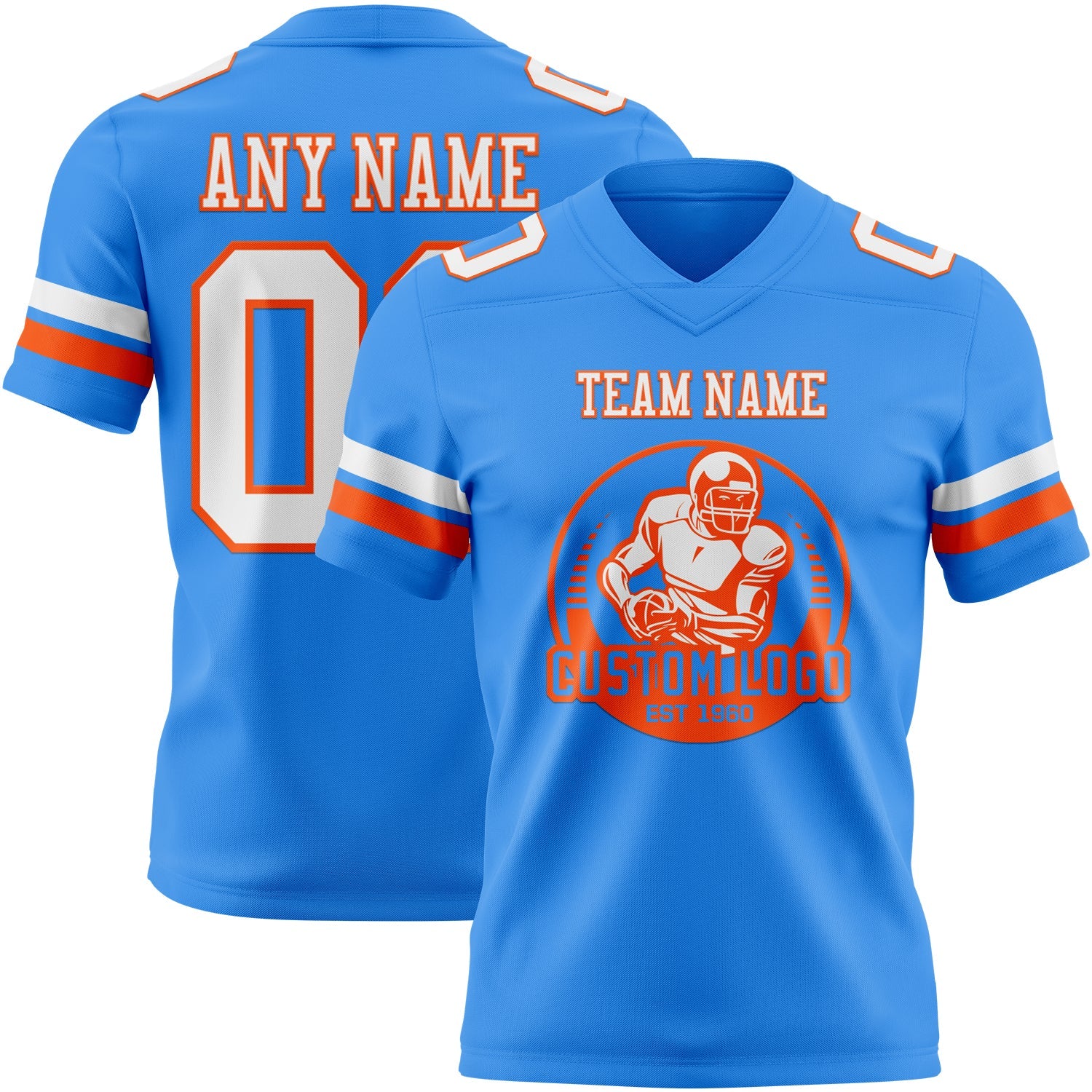 Custom Powder Blue White-Orange Authentic Football Jersey