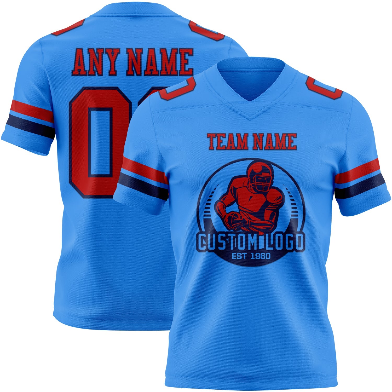Custom Powder Blue Red-Navy Authentic Football Jersey