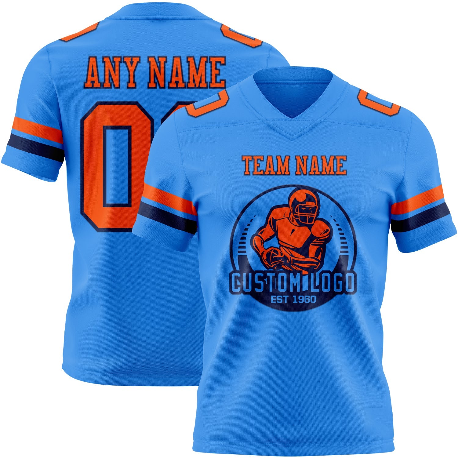 Custom Powder Blue Orange-Navy Authentic Football Jersey