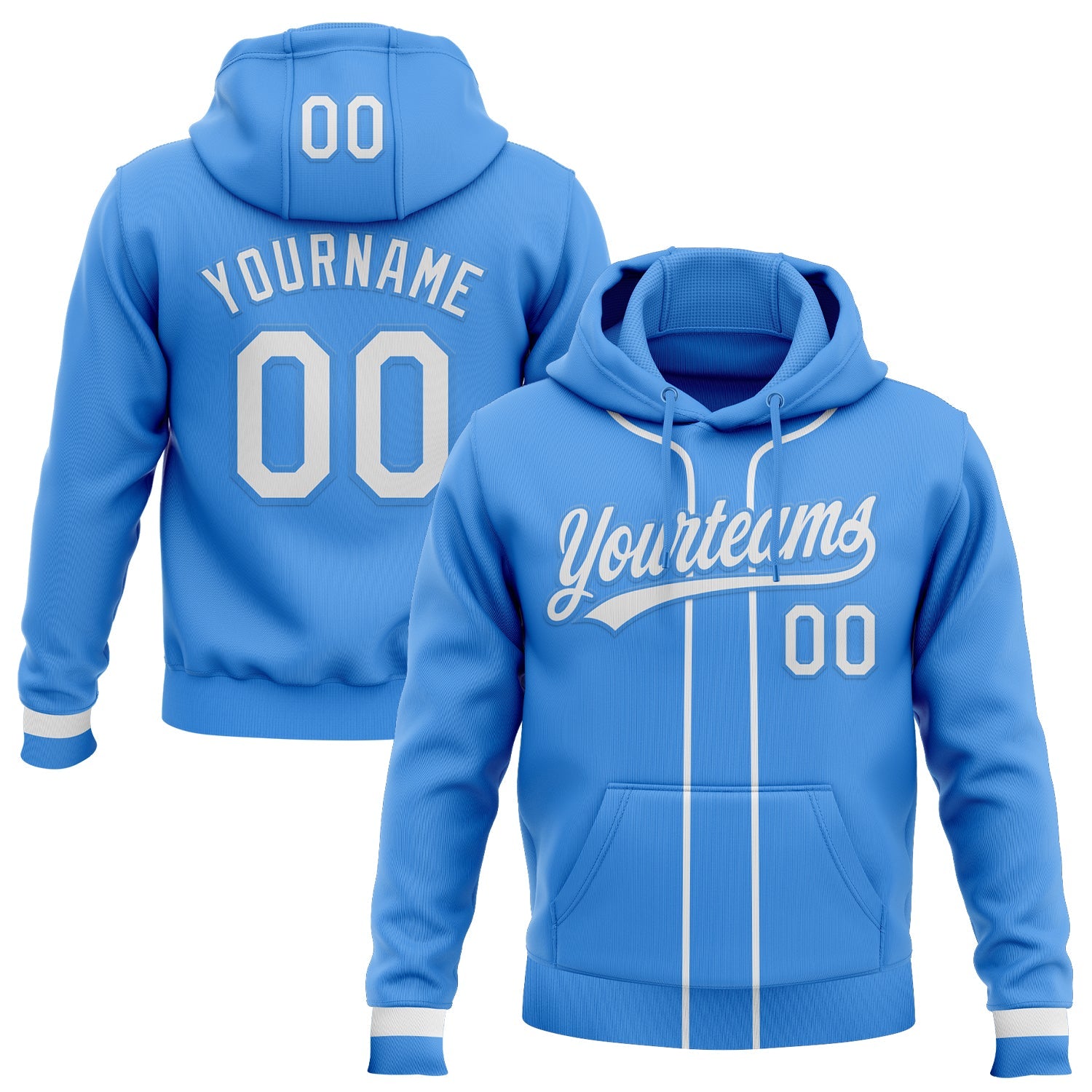 Custom Stitched Powder Blue White-Powder Blue Baseball Pullover Sweatshirt Hoodie