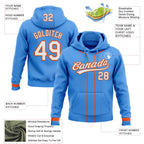 Custom Stitched Powder Blue White-Orange Baseball Pullover Sweatshirt Hoodie