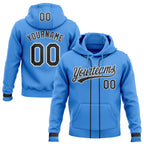 Custom Stitched Powder Blue Black-White Baseball Pullover Sweatshirt Hoodie