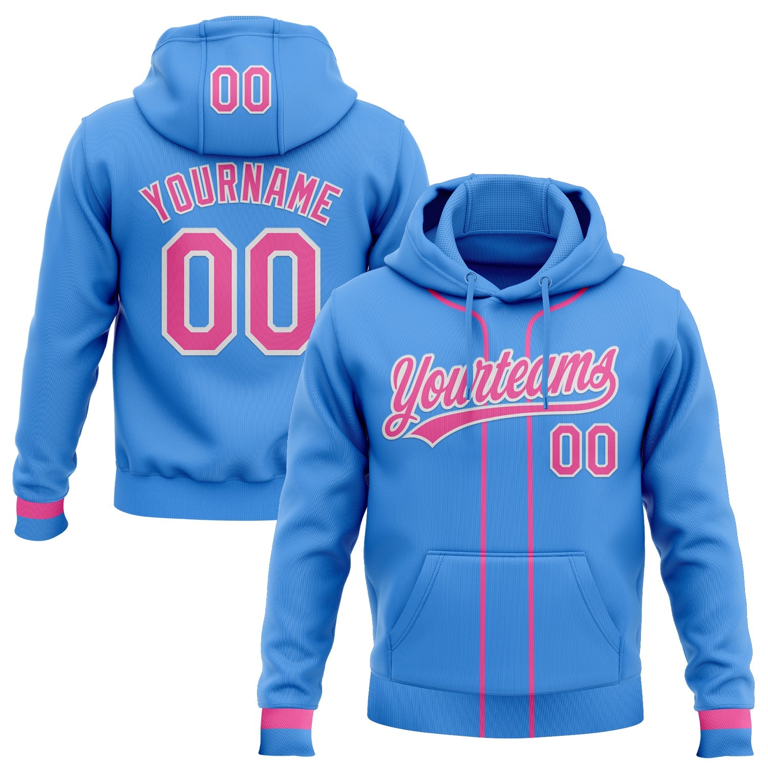 Custom Stitched Powder Blue Pink-White Baseball Pullover Sweatshirt Hoodie