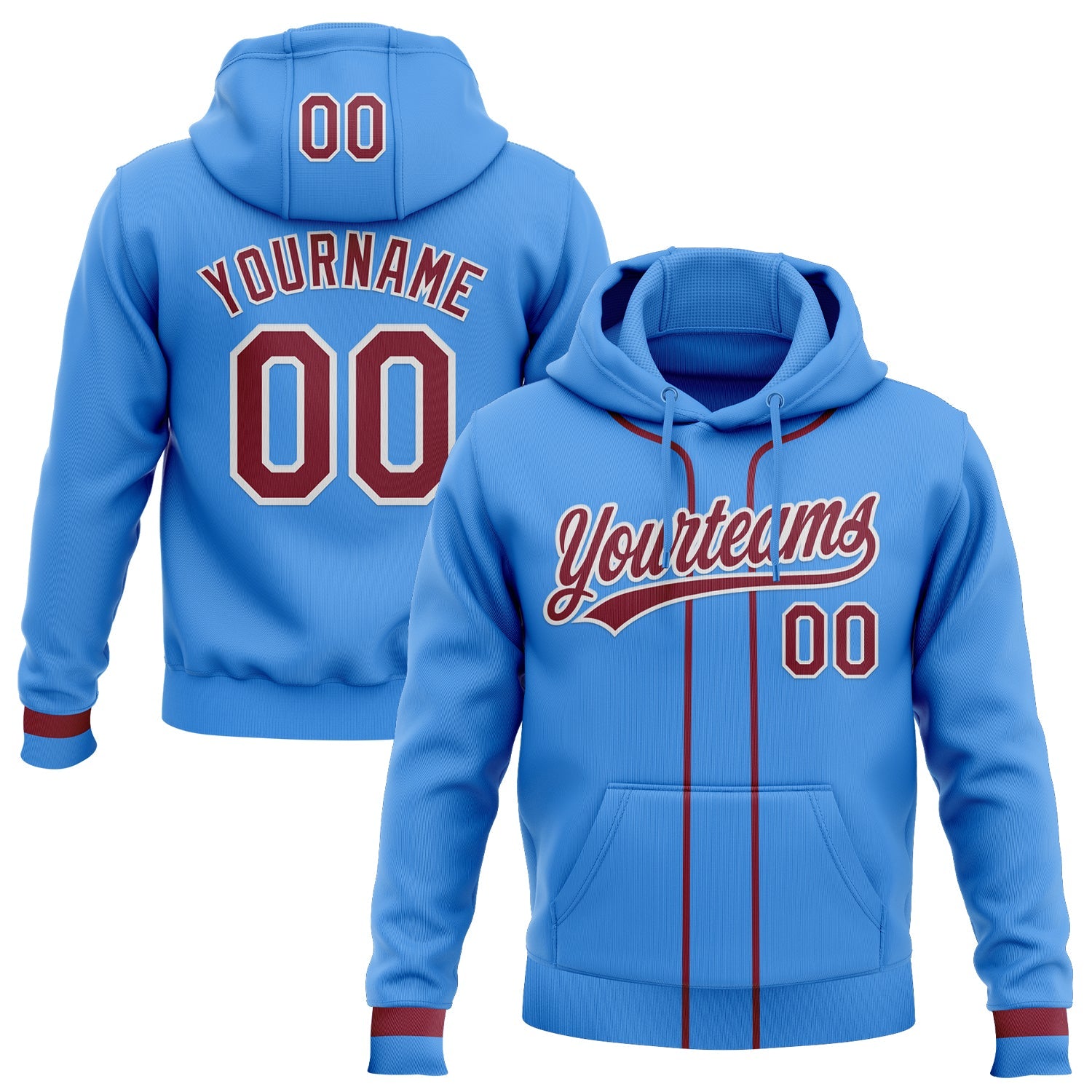 Custom Stitched Powder Blue Crimson-White Baseball Pullover Sweatshirt Hoodie