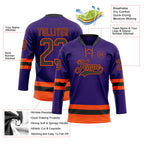 Custom Purple Black-Orange Hockey Lace Neck Jersey