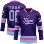 Custom Purple Light Blue-Pink Hockey Lace Neck Jersey