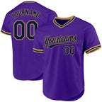 Custom Purple Navy-Old Gold Authentic Throwback Baseball Jersey