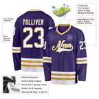 Custom Purple White-Old Gold Hockey Jersey