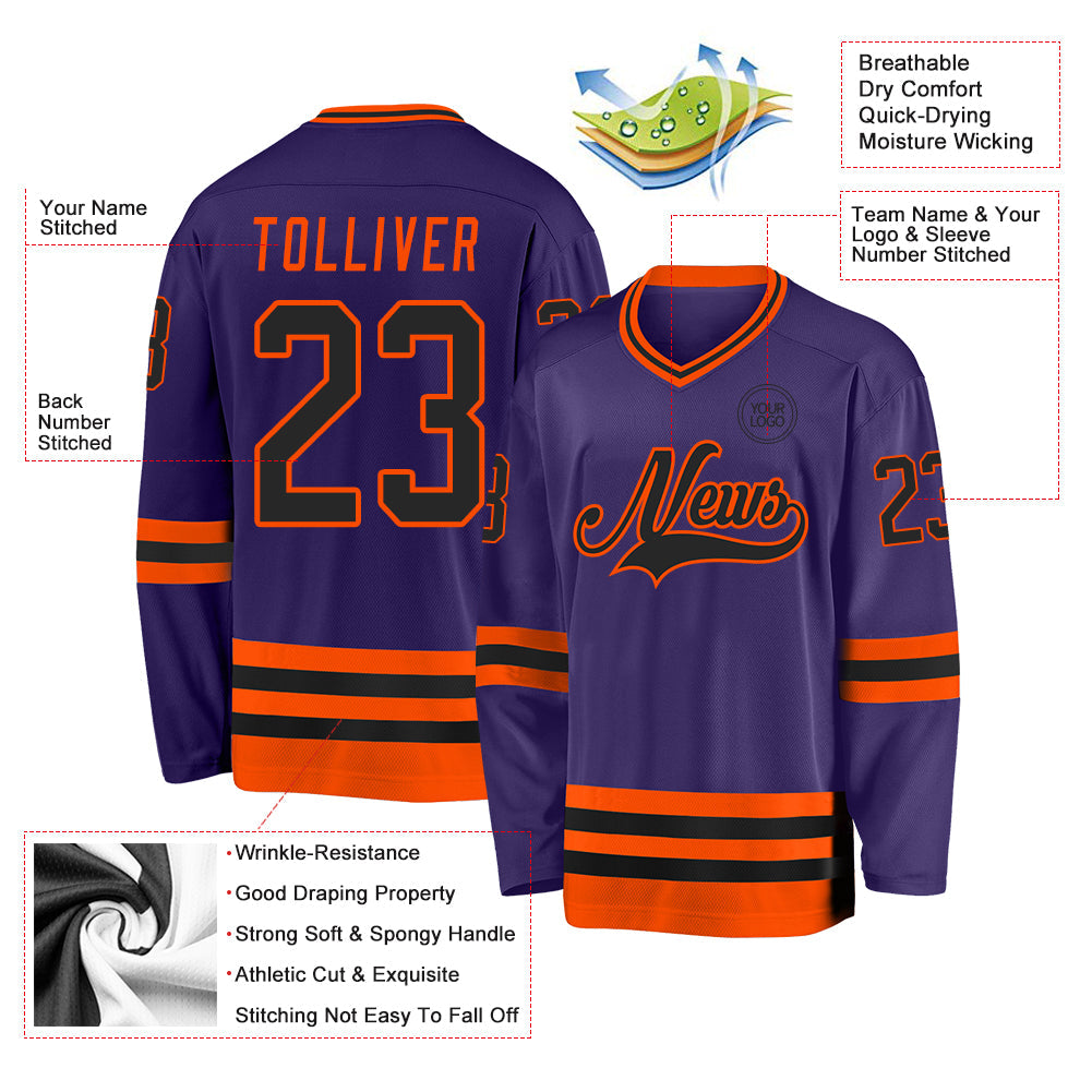 Custom Purple Black-Orange Hockey Jersey