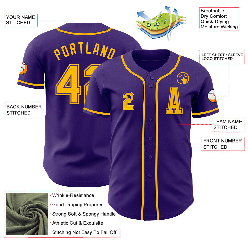 Custom Purple Gold Authentic Baseball Jersey
