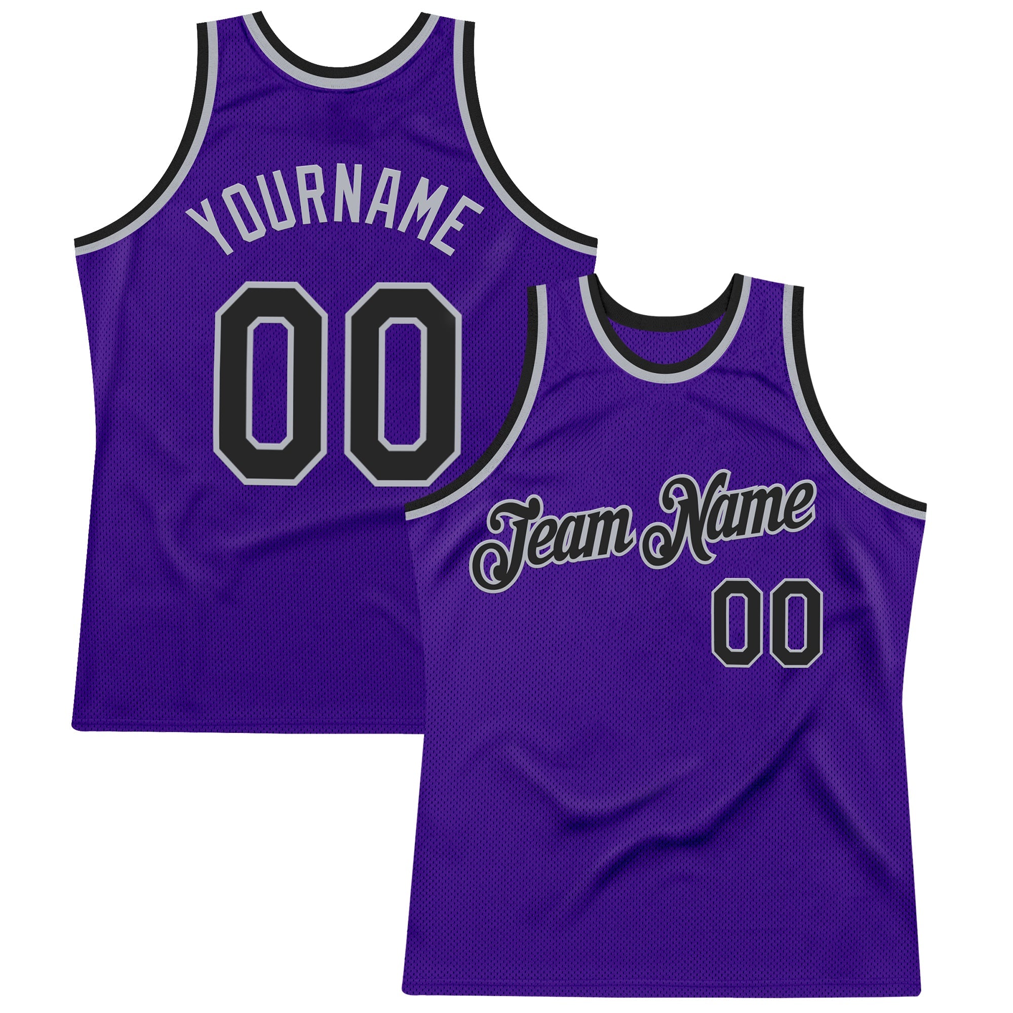 Custom Purple Black-Gray Authentic Throwback Basketball Jersey