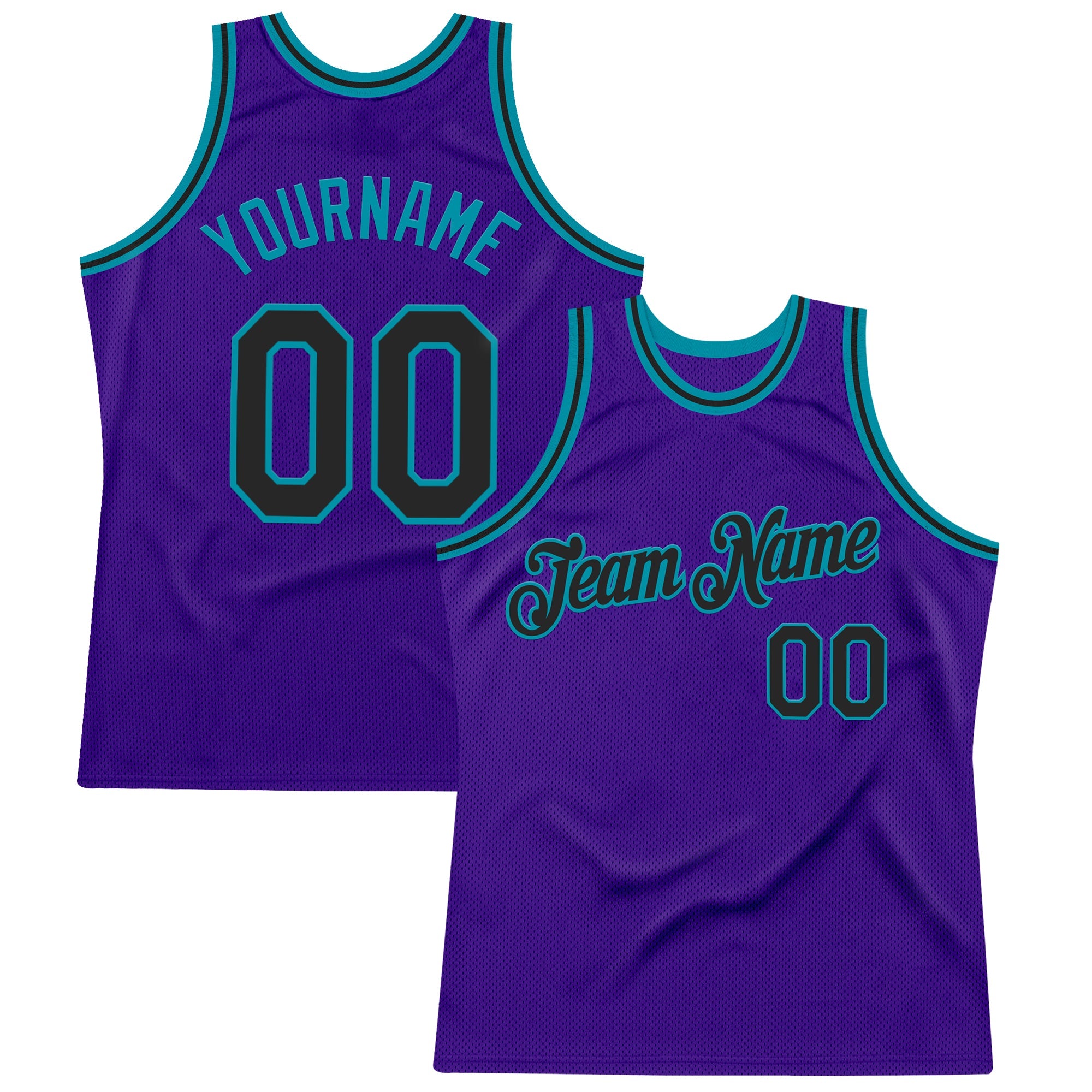 Custom Purple Black-Teal Authentic Throwback Basketball Jersey
