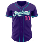 Custom Purple Teal Pink-White Authentic Baseball Jersey