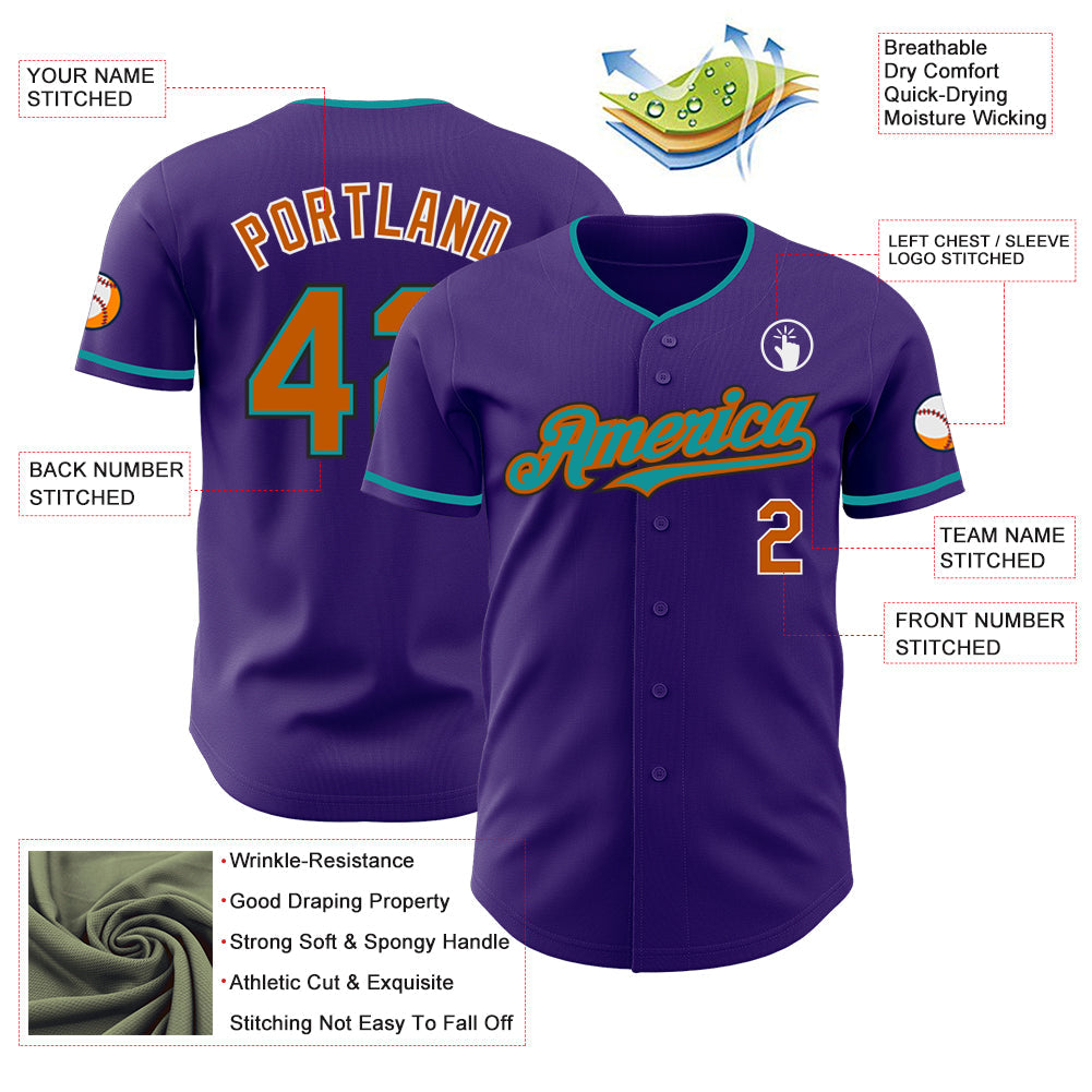 Custom Purple Texas Orange Teal Black-White Authentic Baseball Jersey