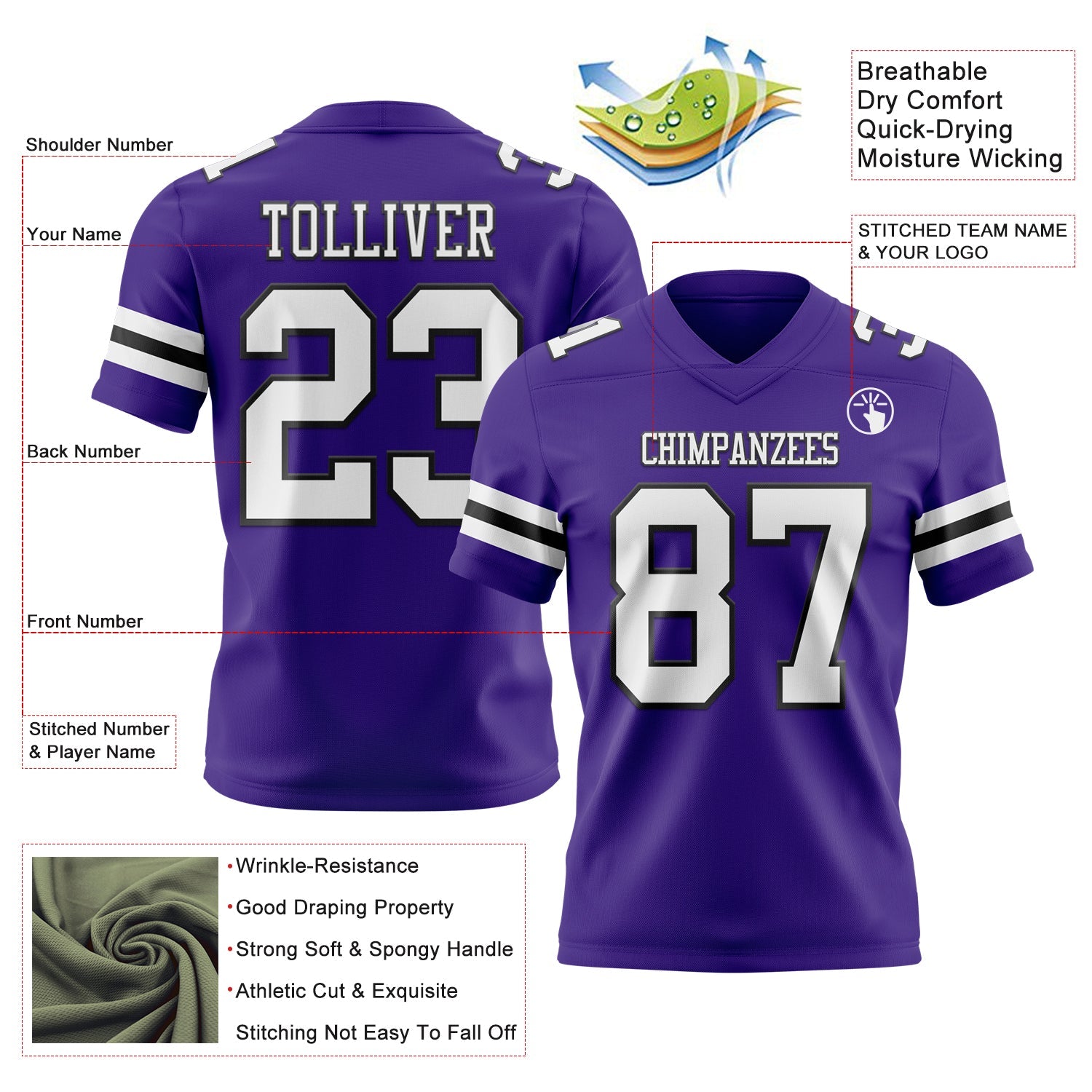 Custom Purple White-Black Authentic Football Jersey