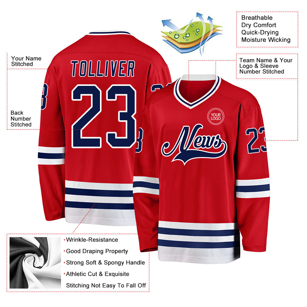 Custom Red Navy-White Hockey Jersey