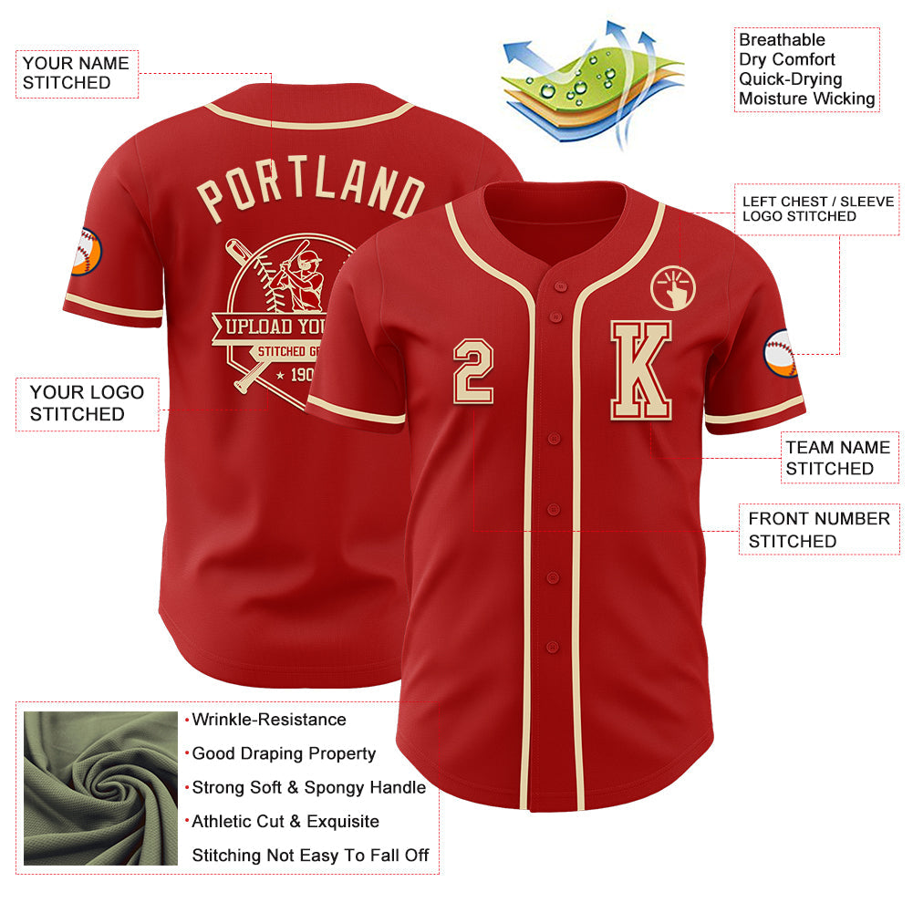 Custom Red Cream Authentic Baseball Jersey