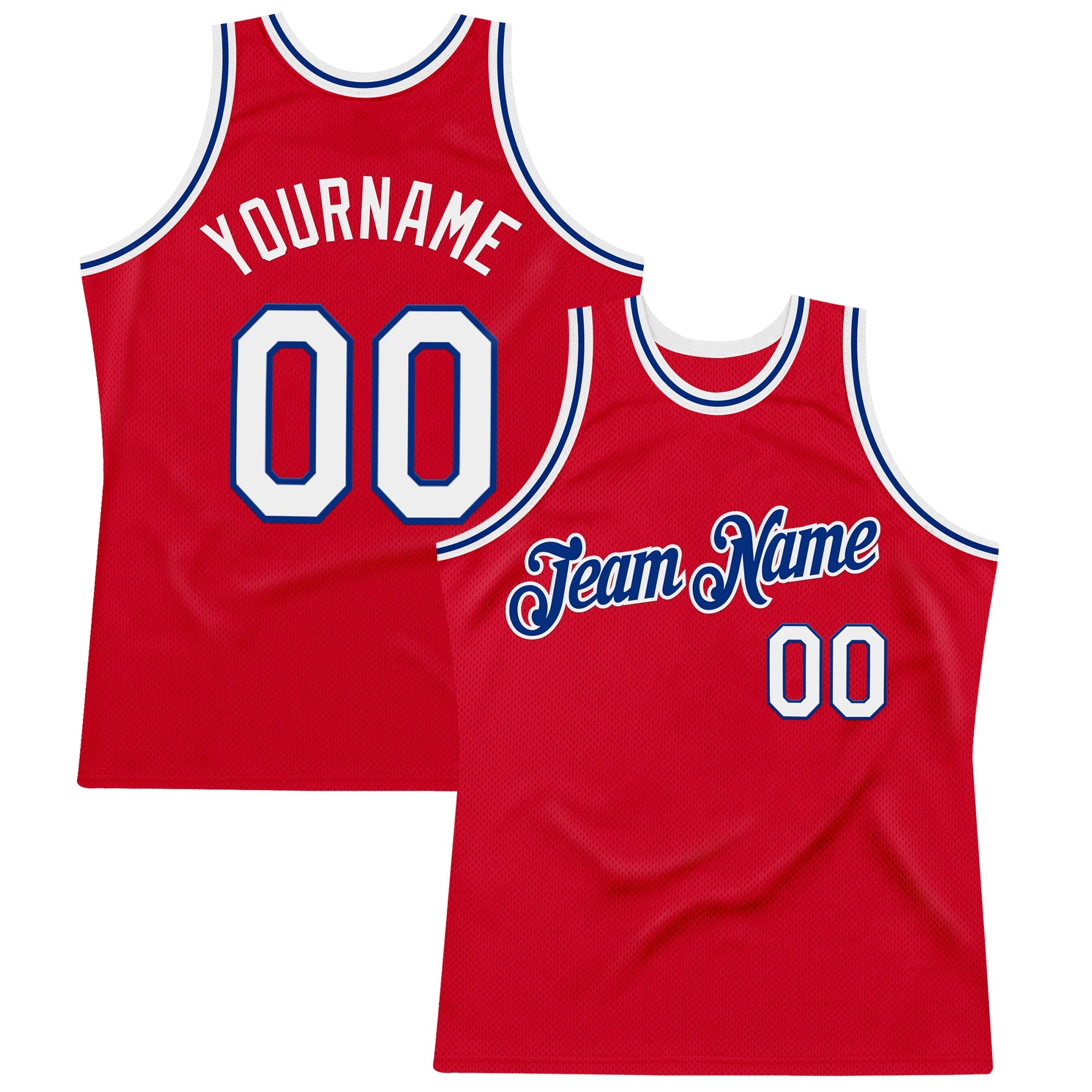 Custom Red White-Royal Authentic Throwback Basketball Jersey