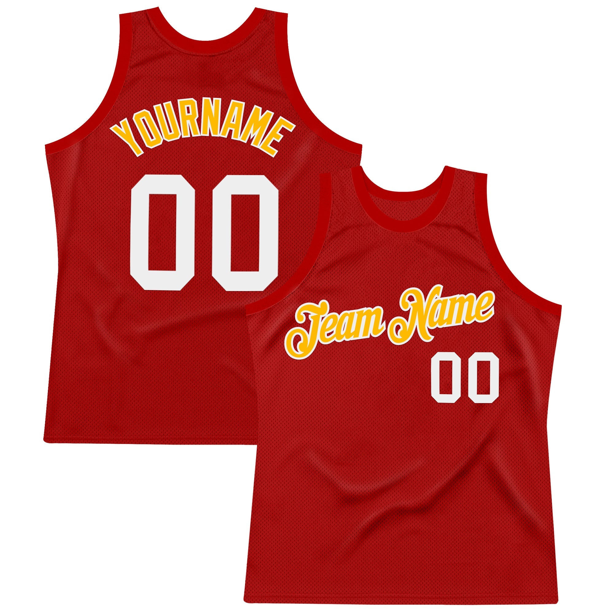 Custom Red White-Gold Authentic Throwback Basketball Jersey