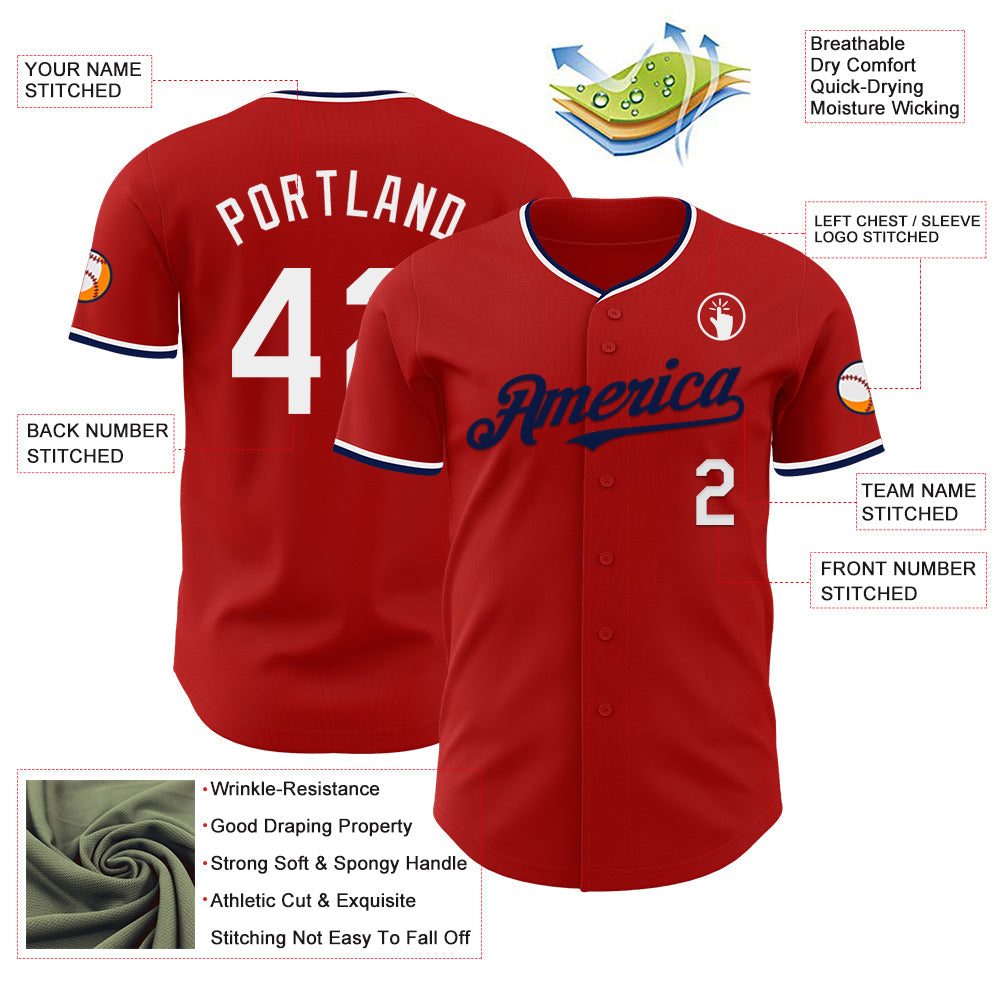 Custom Red White-Navy Authentic Baseball Jersey